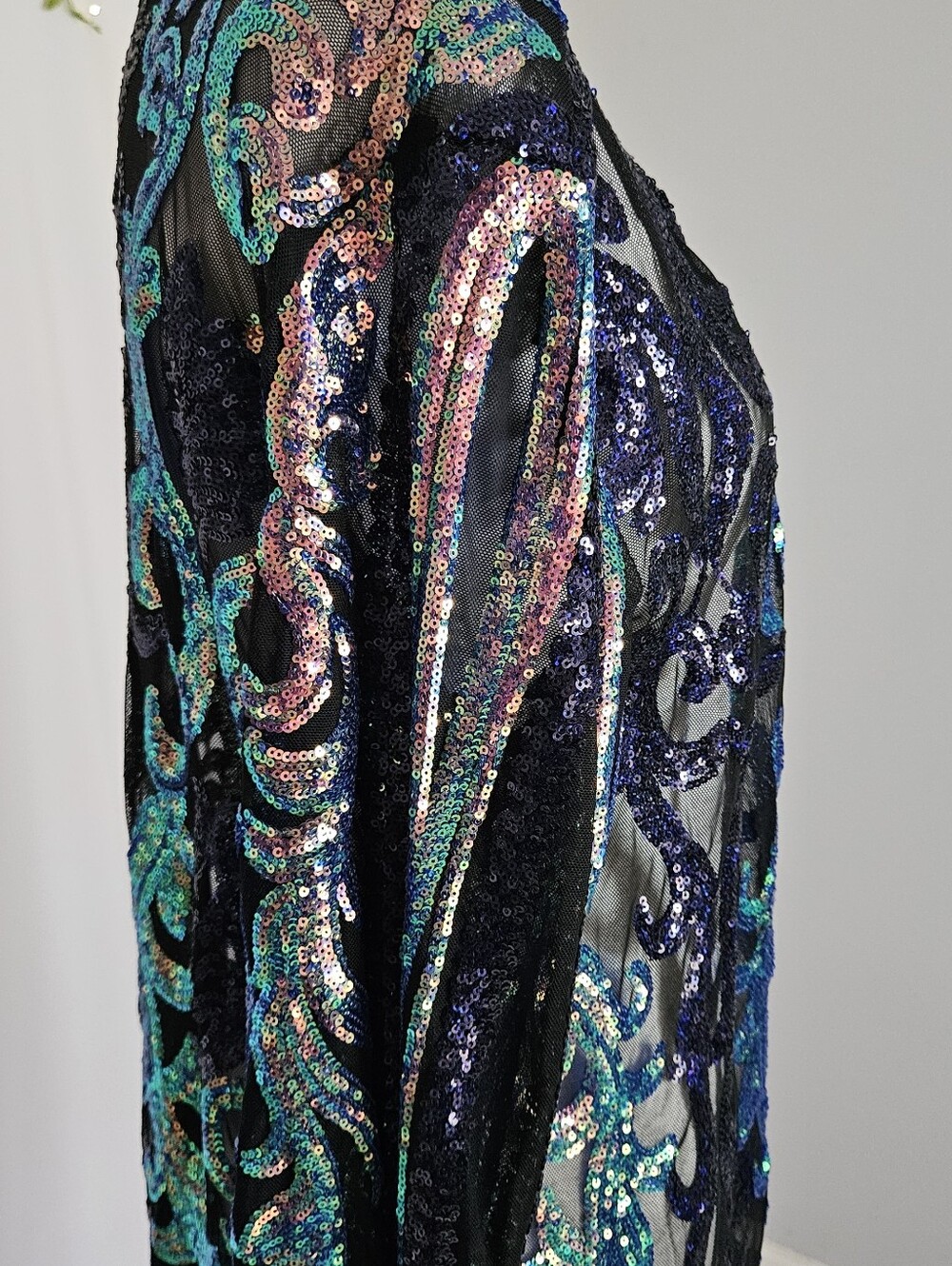 COLLECTORS Southern Fried Chics Peacock Royal Sequin Duster L NFR Western Glam - Picture 3 of 7